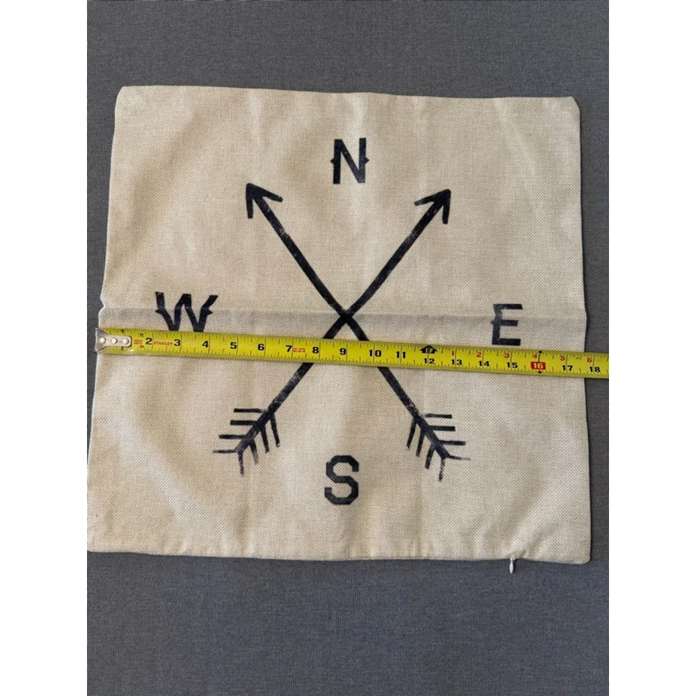New in Package zipper pillow cover graphic design compass rose N, S, E, W 18x18